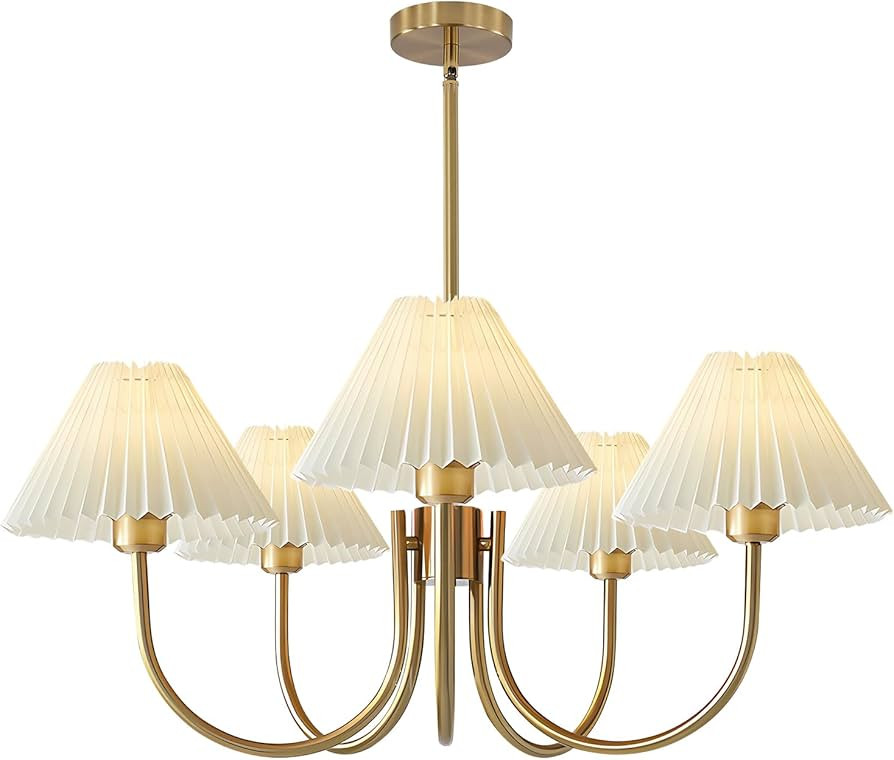 KCO Lighting Pleated Pendant Light Large Brass Gold Chandelier 5 Light Sputnik Chandelier Modern ... | Amazon (US)