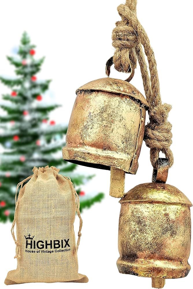 HIGHBIX 10cm Large Rustic Vintage Lucky Round Cow Bells On Rope Wall Hanging Décor (2) | Amazon (US)