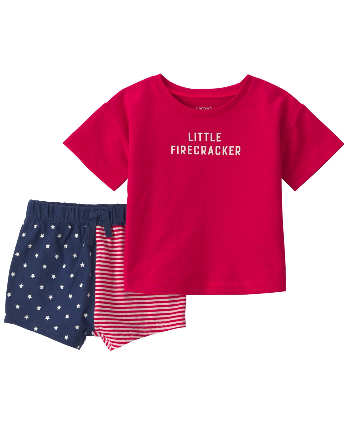 Carter's Baby Boys' or Girls' Little Firecracker Short-Sleeve Top and Shorts, 2-Piece Set - Red/Navy Blue | Macy's