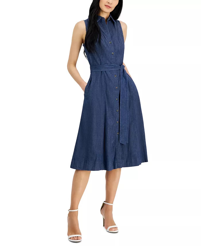 Anne Klein Women's Sleeveless Denim Midi Shirtdress - Macy's | Macy's