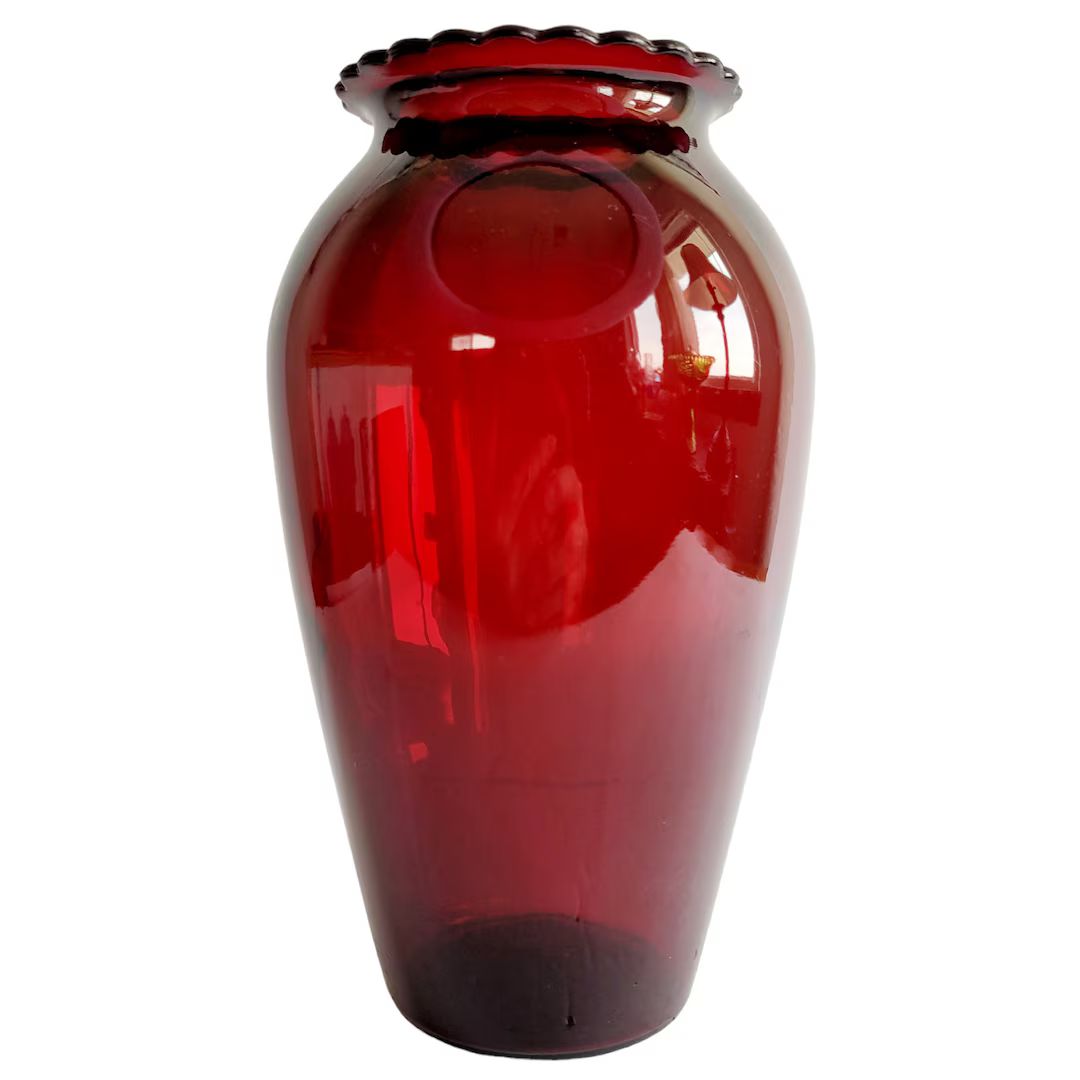 Anchor Hocking Royal Ruby Red Glass 9 Hoover Vase Scalloped Edges Mid Century - Etsy | Etsy (US)