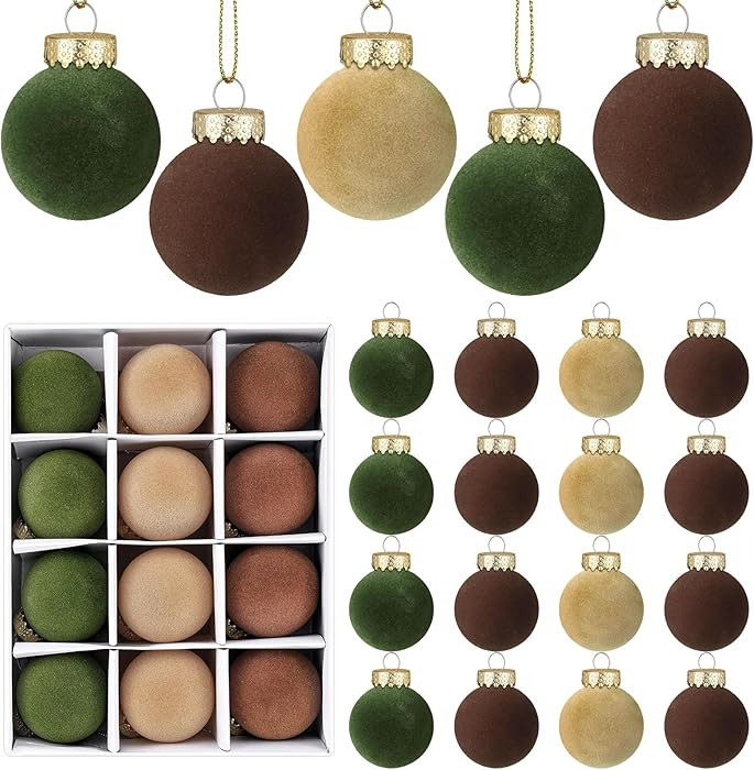24 Pcs Velvet Christmas Balls Flocked Christmas Tree Hanging Ornaments Shatterproof Hanging Balls... | Amazon (US)
