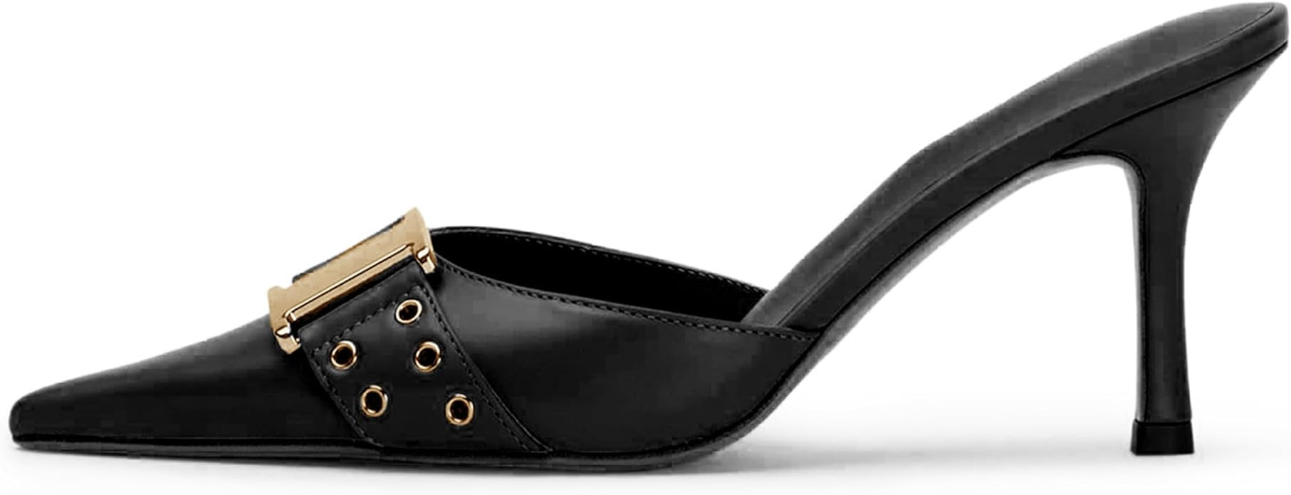 DOEYG Women Pointed Toe Bow Heels Mules Slip on Stiletto Heels Sandals Dress Party Wedding Studde... | Amazon (US)