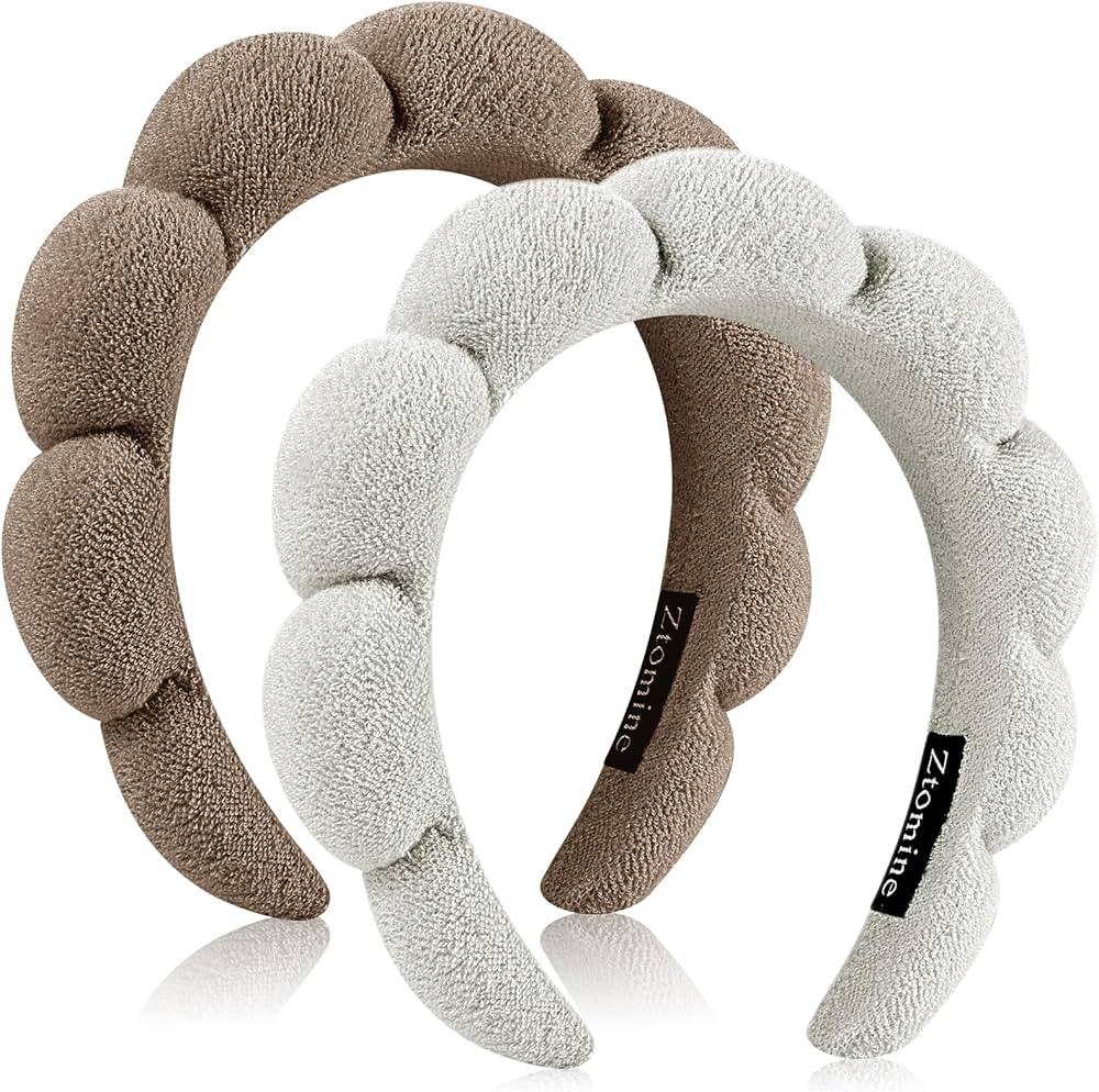 Face Wash Headbands, Set of 2 - Terry Cloth Spa Headbands for Washing Face or Facial, Dark Khaki ... | Amazon (US)