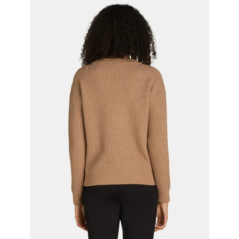 Time and Tru Women's and Women's Plus Waffle Stitch Sweater with Long Sleeves, Midweight, Sizes X... | Walmart (US)