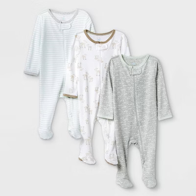 Baby Boys' 3pk 'Oh Deer' Sleep N' Play - Cloud Island™ White/Gray/Aqua | Target