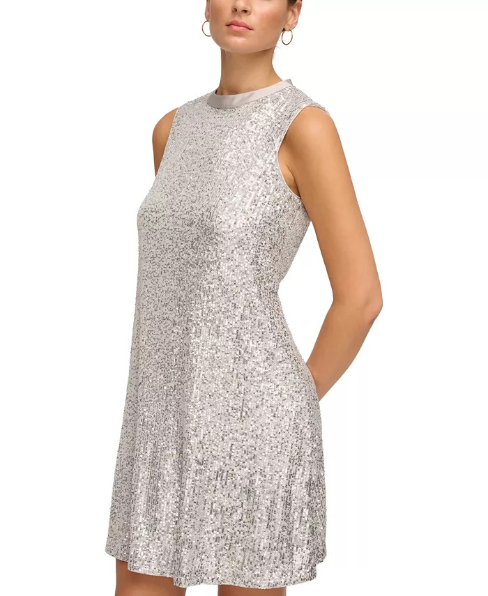 Women's Sequined-Mesh Sleeveless Shift Dress | Macy's
