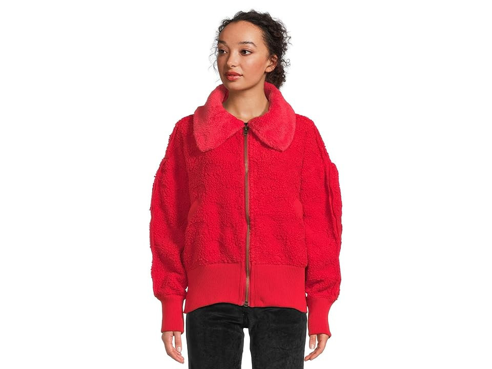 Free People Cozy Up Cardi Women's Sweater High Risk Red : LG (Women's 12), Polyester | Zappos