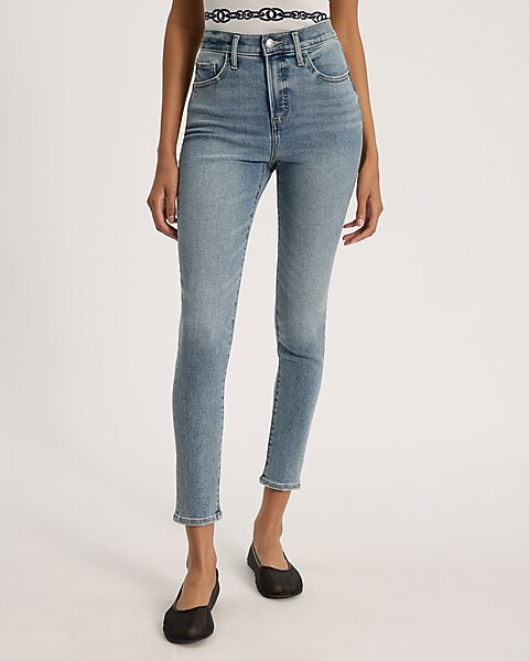High Waisted Light Wash Hyper Sculpt Skinny Jeans | Express