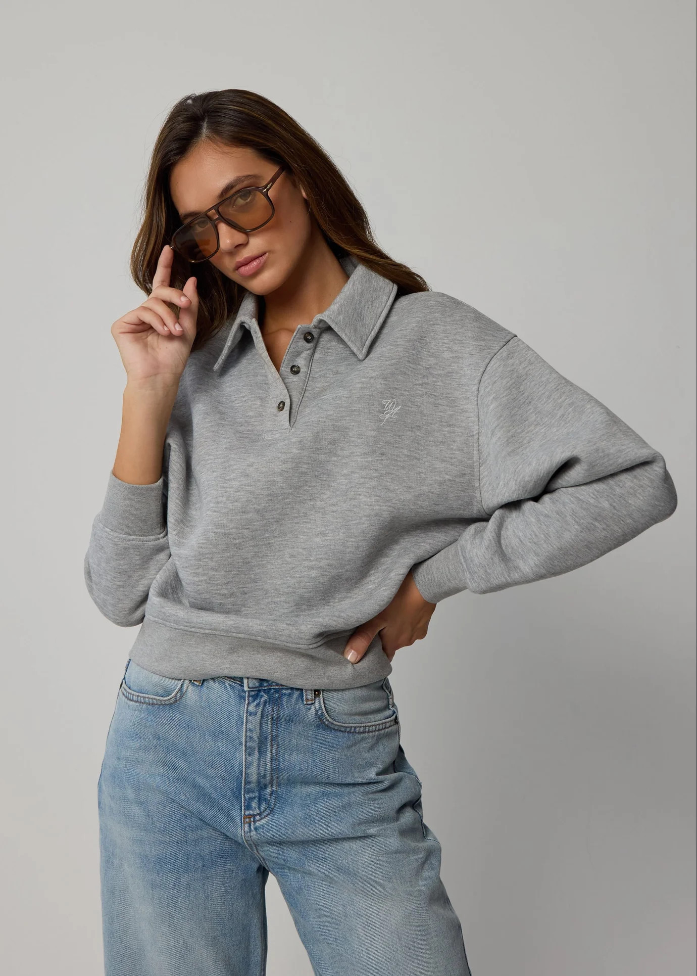 THE COLLARED HENLEY SWEATSHIRT - LIGHT GREY MARL | WAT The Brand