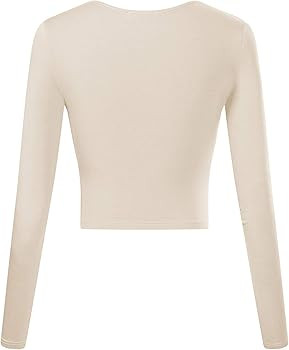 Women's Deep V Neck Long Sleeve Unique Slim Fit Cross Wrap Shirts Crop Tops | Amazon (US)