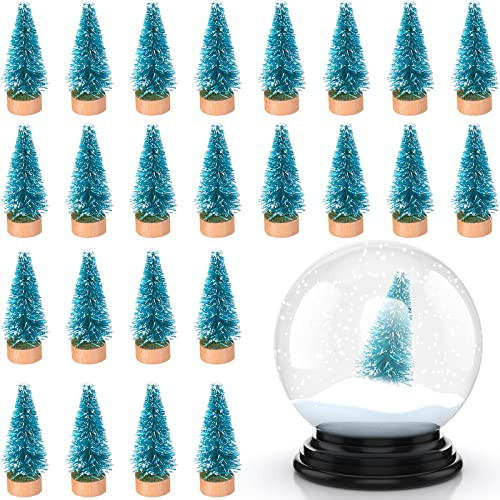 Sumind 24 Pcs Mini Christmas Bottle Brush Trees Craft Miniature Tiny Sisal Trees with Wooden Base Christmas Winter Snow Tabletop for Crafts Display Decor(Aquamarine Blue) | Amazon (US)