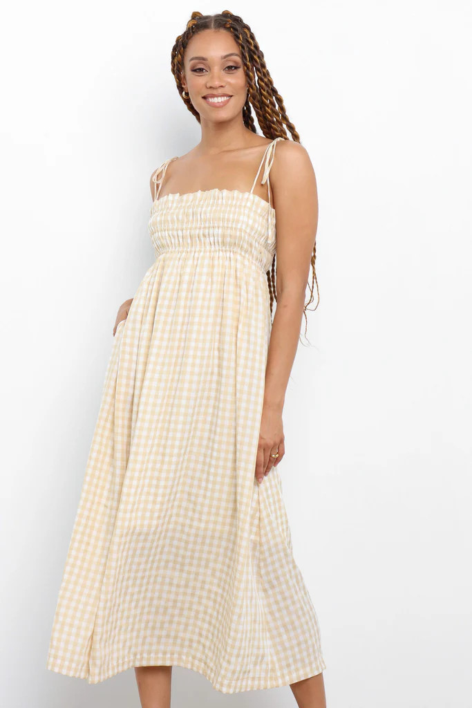 Camilla Dress - Beige Gingham | Petal & Pup (US)