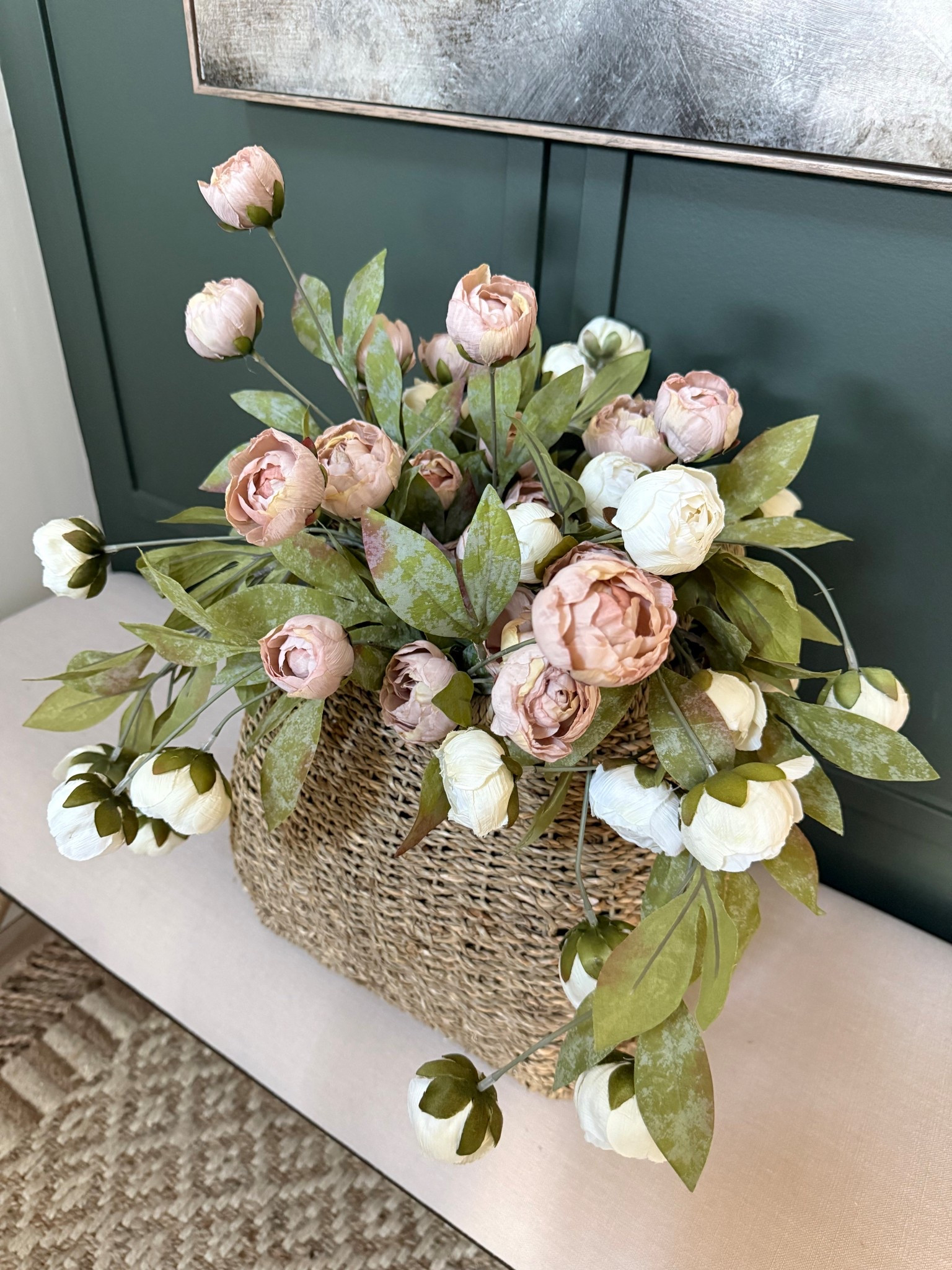 Faux peonies…just something about these! 
These are the cream and tan color ✨
These are very popular, they go in and out of stock regularly 