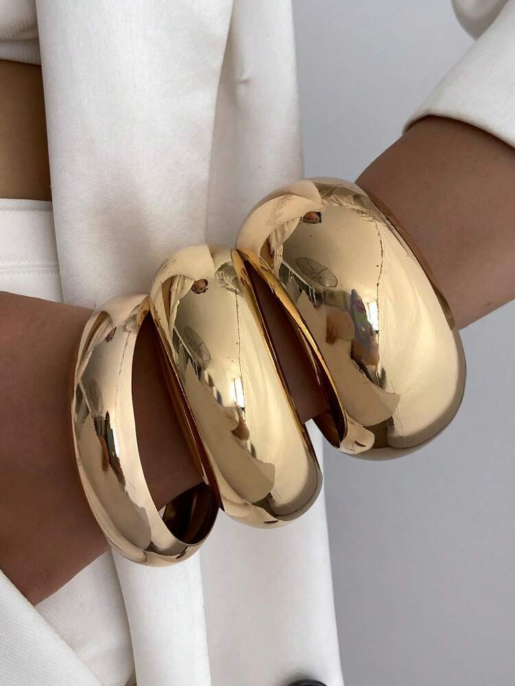 3pcs Vintage Punk Style Thick Metal Cuff Bracelet Set, Exaggerated Fashion Minimalist Luxury Geometric Round Bracelet, Suitable For Women's Daily Commute, Gathering With Friends, Wedding Party, Holiday Gifts, Fashion Outfit Matching (Metal Surface May Have Slight Scratches) | SHEIN