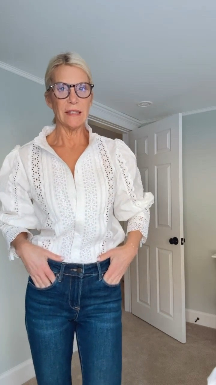 Eyelet details, soft sleeves, crisp white, effortless but elevated.

#LTKOver40 #LTKootd