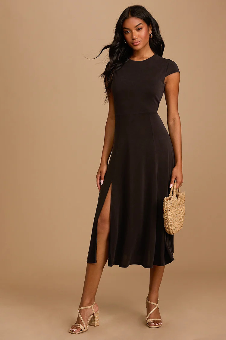 This Way To Chic Black Cap Sleeve Cutout Midi Dress | Lulus (US)