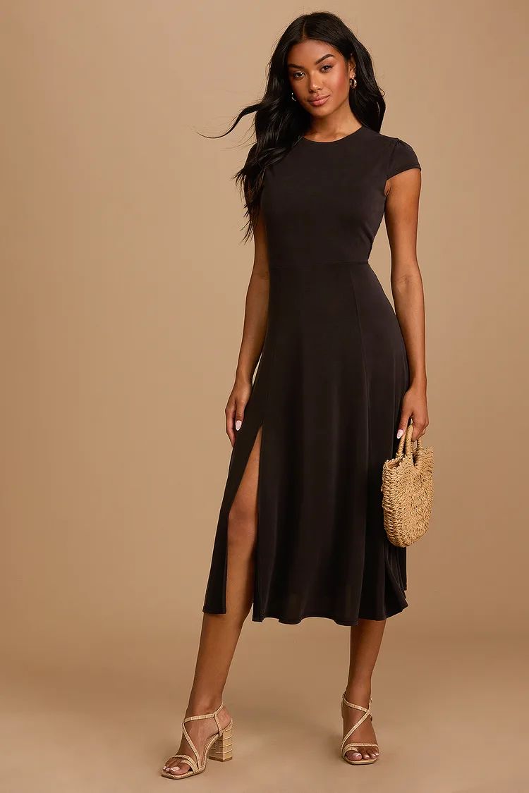 This Way To Chic Black Cap Sleeve Cutout Midi Dress | Lulus (US)