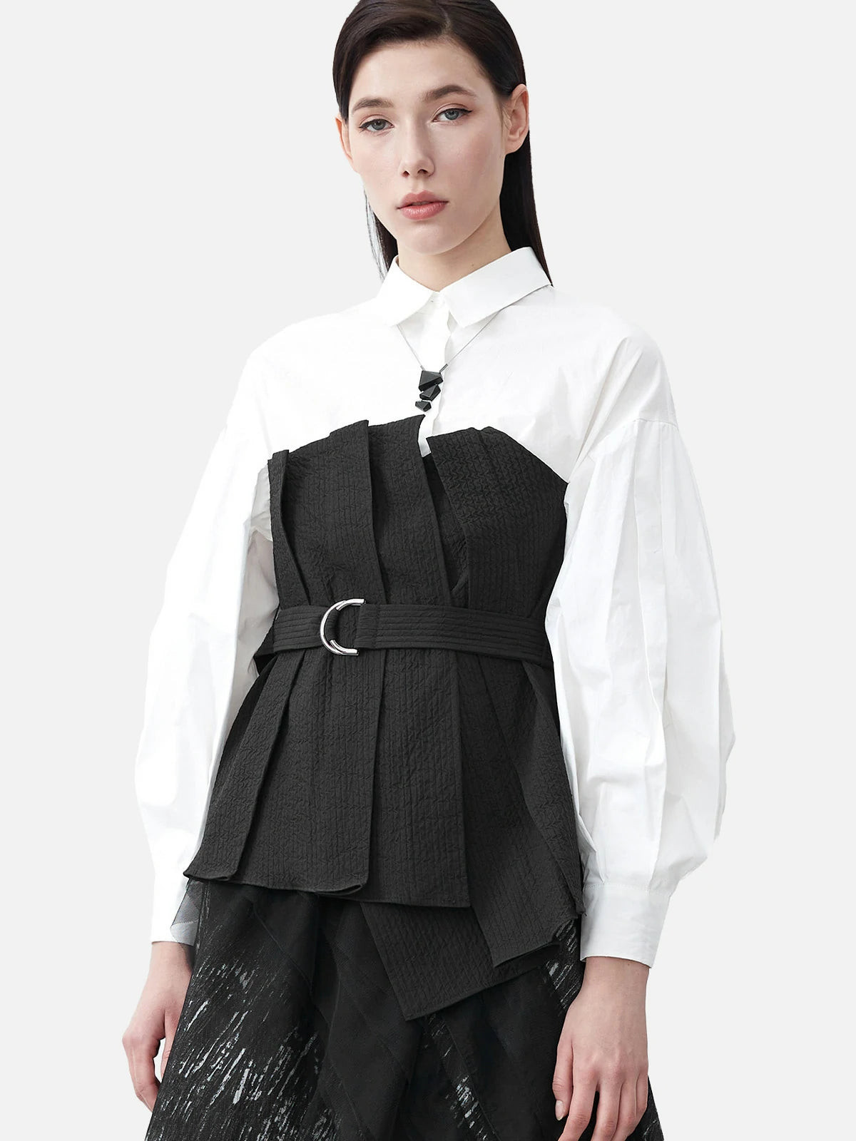 Pleated Textured Patchwork Shirt | SDEER