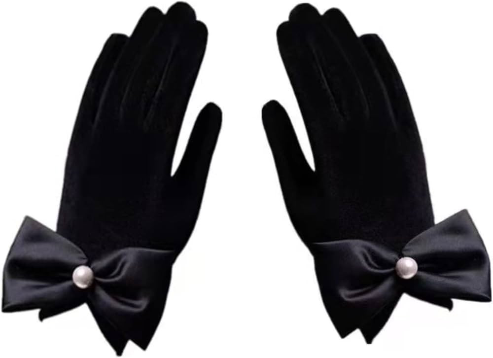 Black Satin Gloves with Camellias for Women Dress up Tea Party Clothes/ Wedding Banquet Dress/ Vi... | Amazon (US)