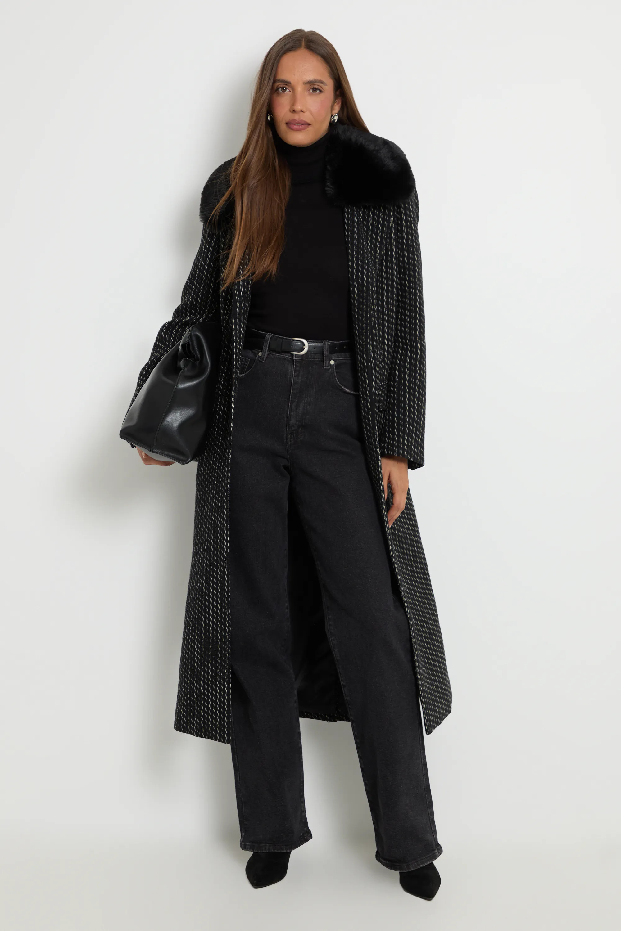 Wool Blend Pinstripe Fitted Coat | PrettyLittleThing US