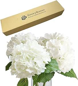 ZooeyRoose 3pcs 21 inches Large Big Artificial Hydrangea Flowers White | Amazon (US)