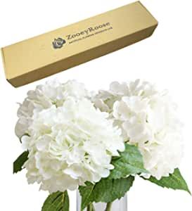 ZooeyRoose 3pcs 21 inches Large Big Artificial Hydrangea Flowers White | Amazon (US)