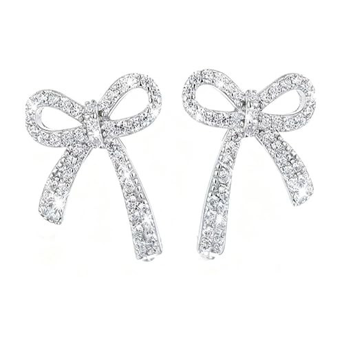 Silver Bow Earrings for Women Rhinestone Bow Earrings Sparkling Bowknot Stud Earrings for Birthday Party Jewelry (Silver bow earrings) | Amazon (US)