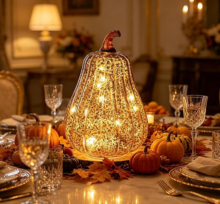Fall Decorations for Home,Mercury Glass Pumpkin Lights with Timer, Battery Operated Led Pumpkin L... | Amazon (US)