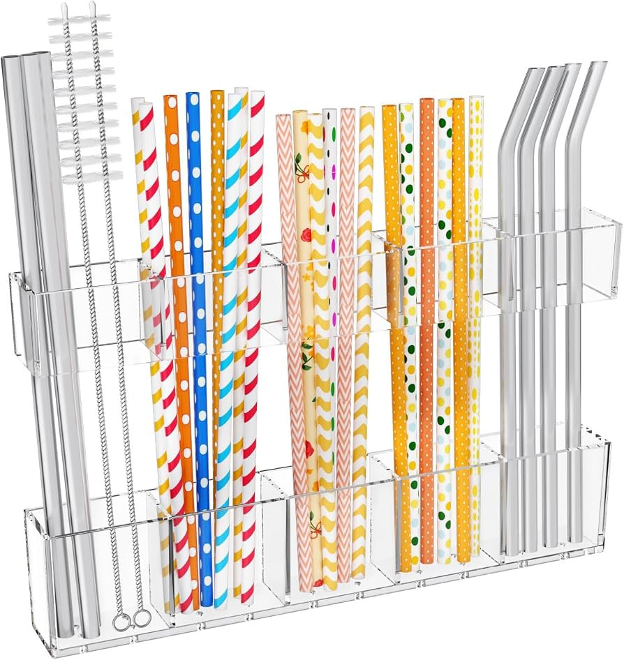 Mpotmiy 9.5\u201d Large Acrylic Straw Holder for Cabinet Door-Reusable Tumbler Straw Organizer wi... | Amazon (US)