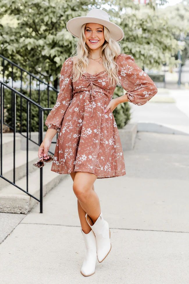 Still Holding On Brown Floral Mini Dress | Pink Lily