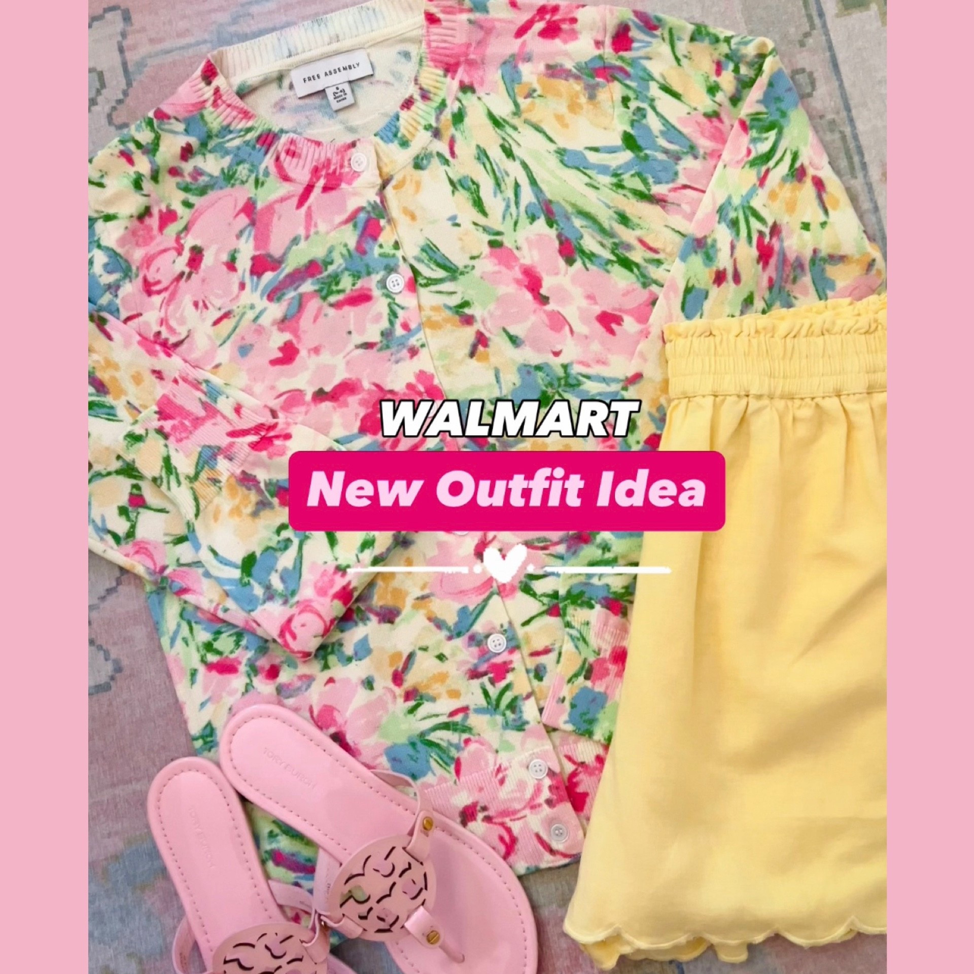 Cutest new floral cardigan and yellow scallop shorts now at Walmart! Scroll to shop! We have size small and both items and would say true to size. Follow us for more! 💕
