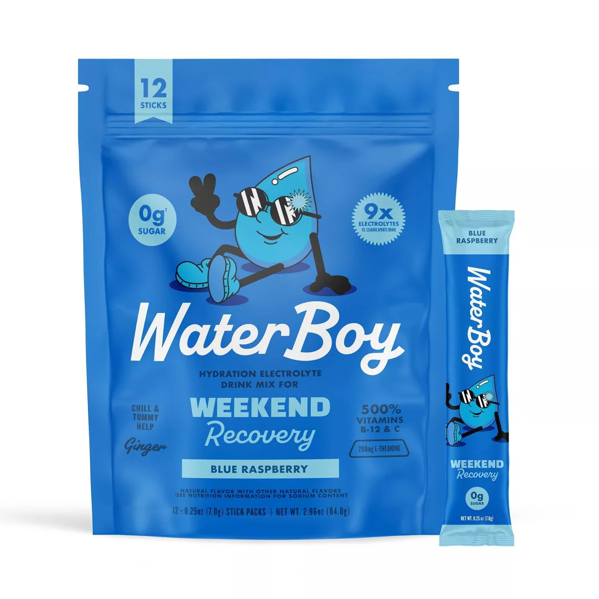 Waterboy Hydration + Weekend Recovery Vegan Dietary Supplement - Blue Raspberry - 2.96oz/12ct | Target