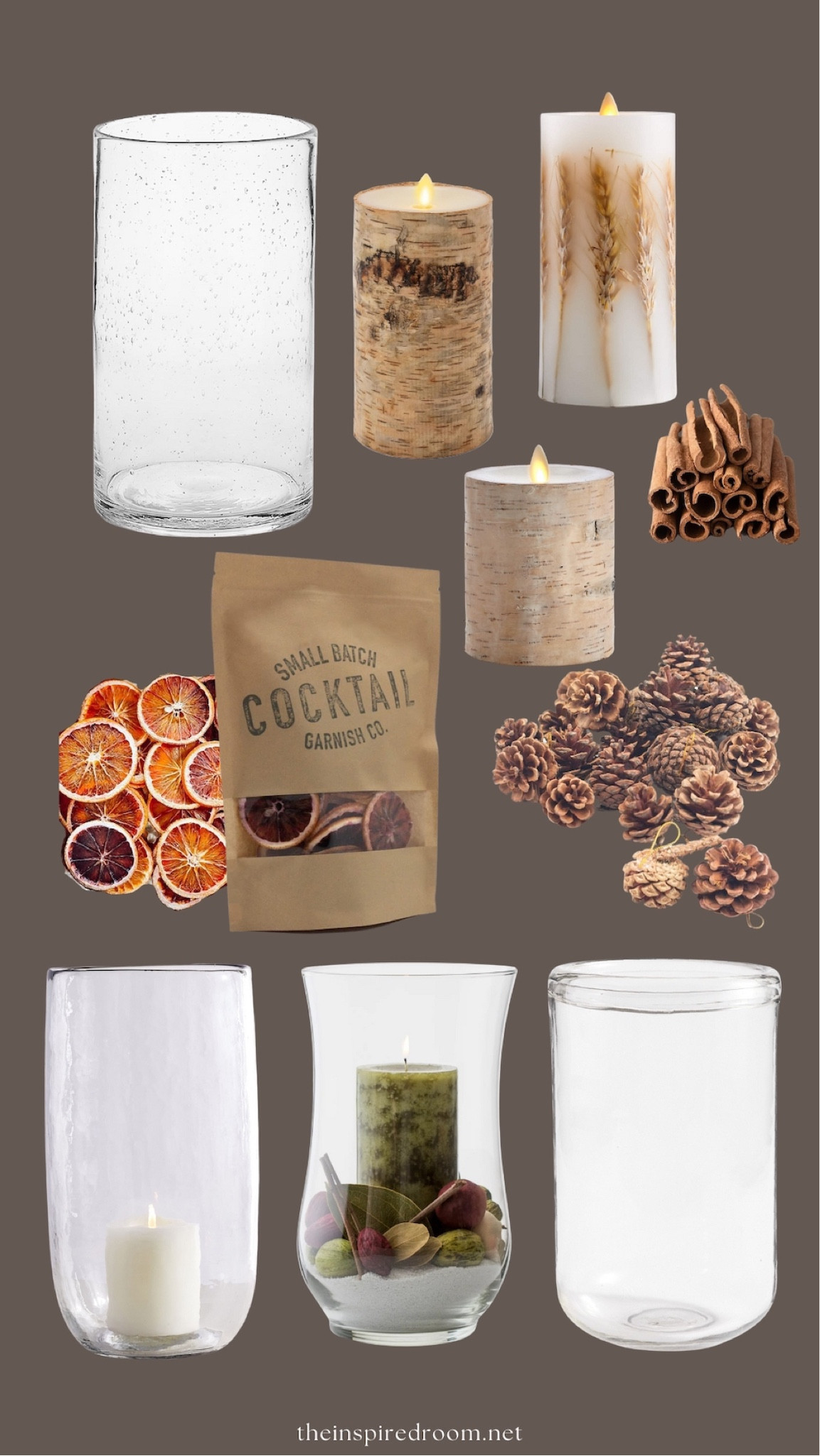 DIY fall hurricane with dried oranges, pinecones, cinnamon sticks, candle 

#LTKhome #LTKSeasonal #LTKstyletip