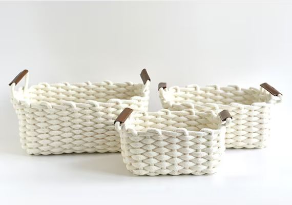 Handmade white Cotton Rope Basket  Woven Storage Basket  - Etsy | Etsy (US)