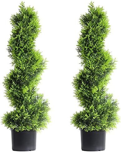 3Ft/35inch Spiral Topiary Artificial Cypress Tree,2 Packs Fake Trees for Outdoor and Indoor,Front... | Amazon (US)