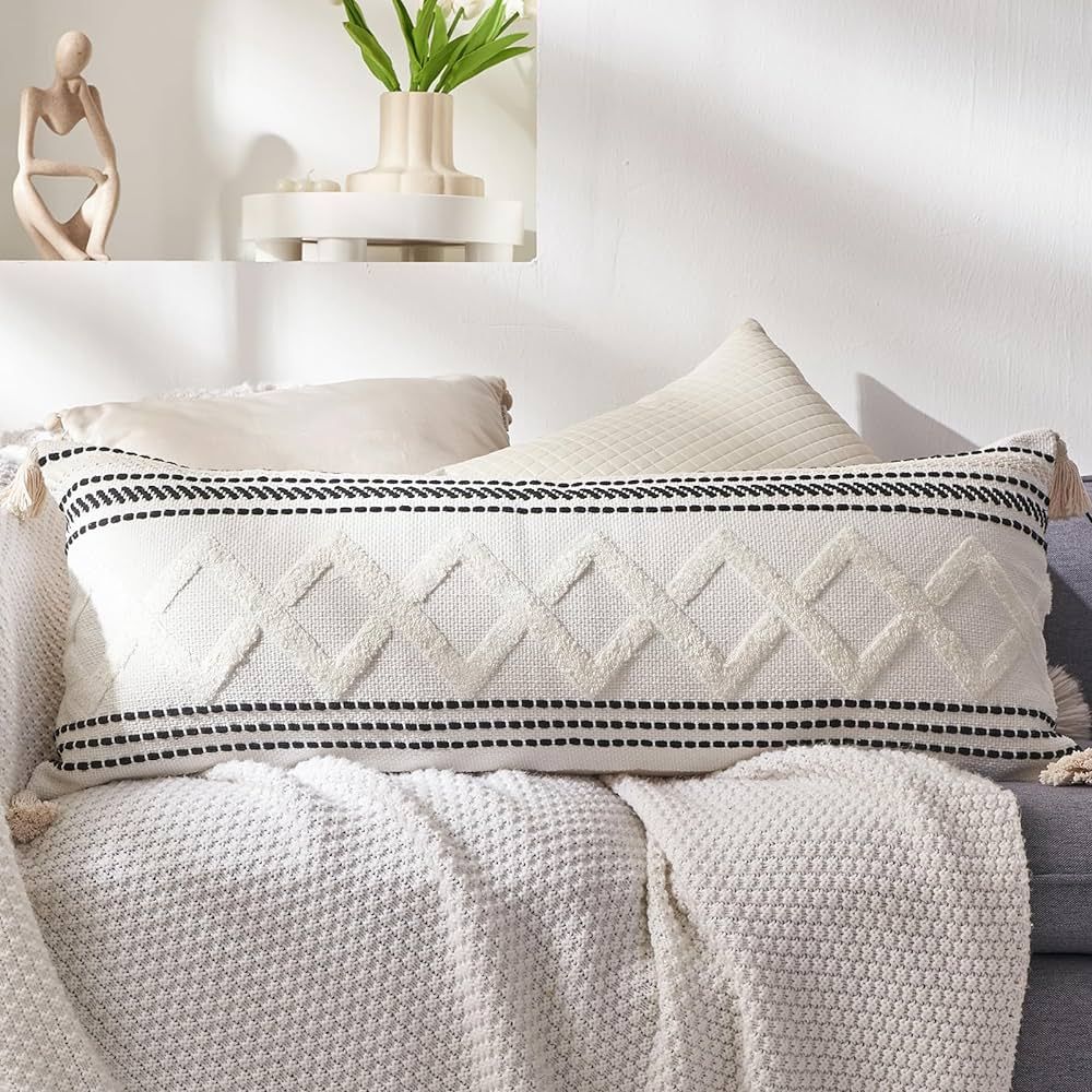 BOHOYUMI Boho Long Lumbar Pillow Cover 14x36inch, Decorative Throw Pillow Cover with Tassels, Boh... | Amazon (US)