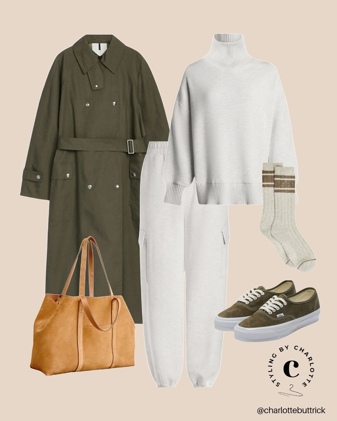 Loungewear chic casual outfit - varley joggers - green trench coat - suede bag - vans - casual outfit - school run mum - everyday autumn outfits 

#LTKautumn #LTKeurope #LTKuk