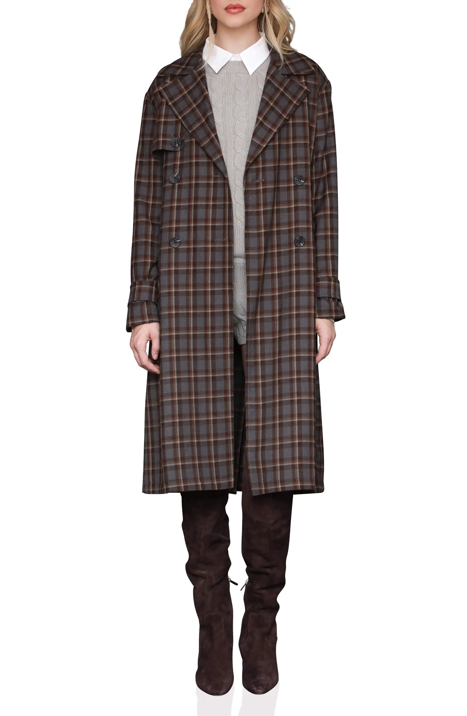 Plaid Button Back Belted Trench Coat | Nordstrom