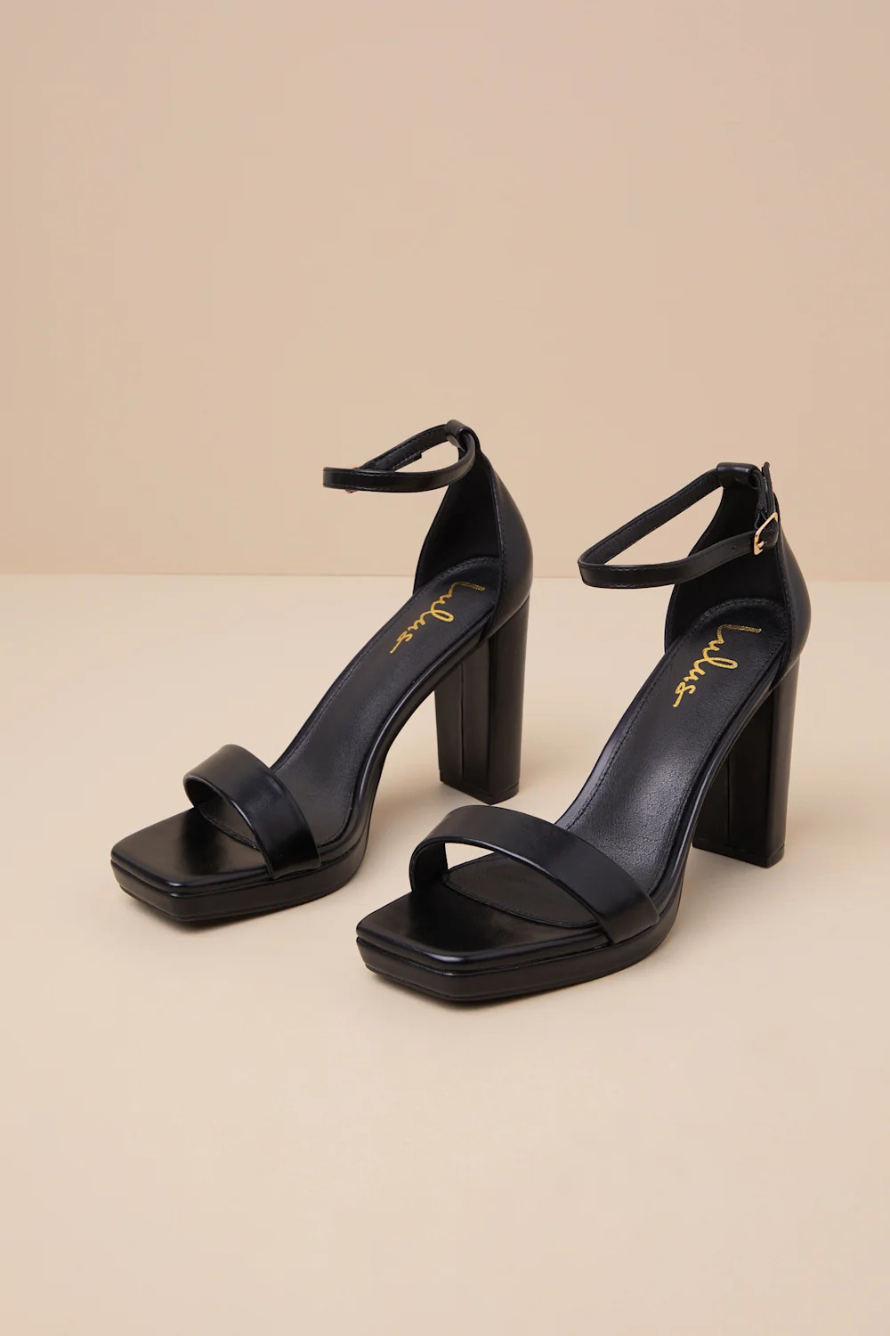 Signie Black Square-Toe Platform Ankle Strap Heels | Lulus