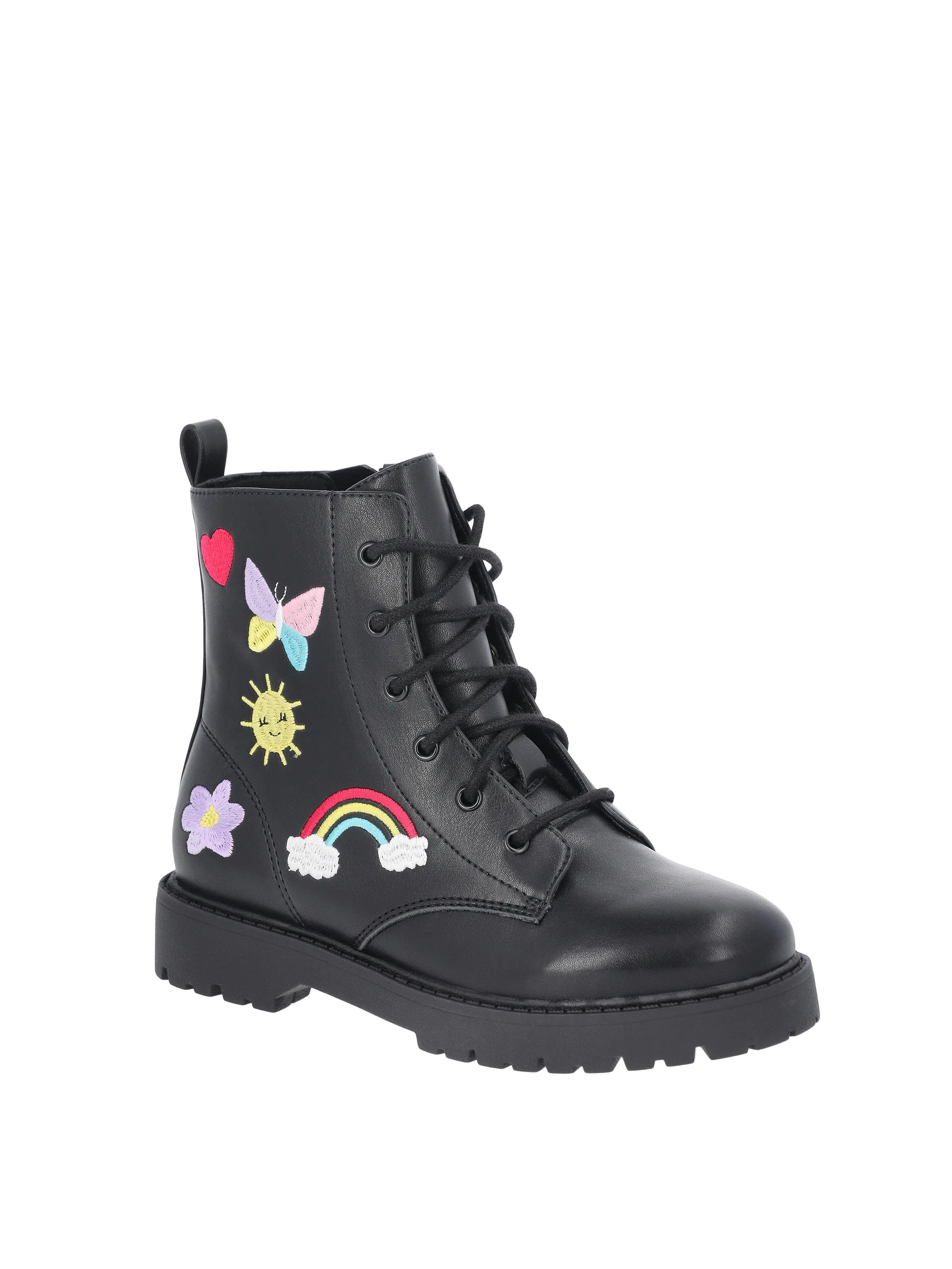 Wonder Nation Little & Big Girls Patch Combat Boots | Walmart (US)