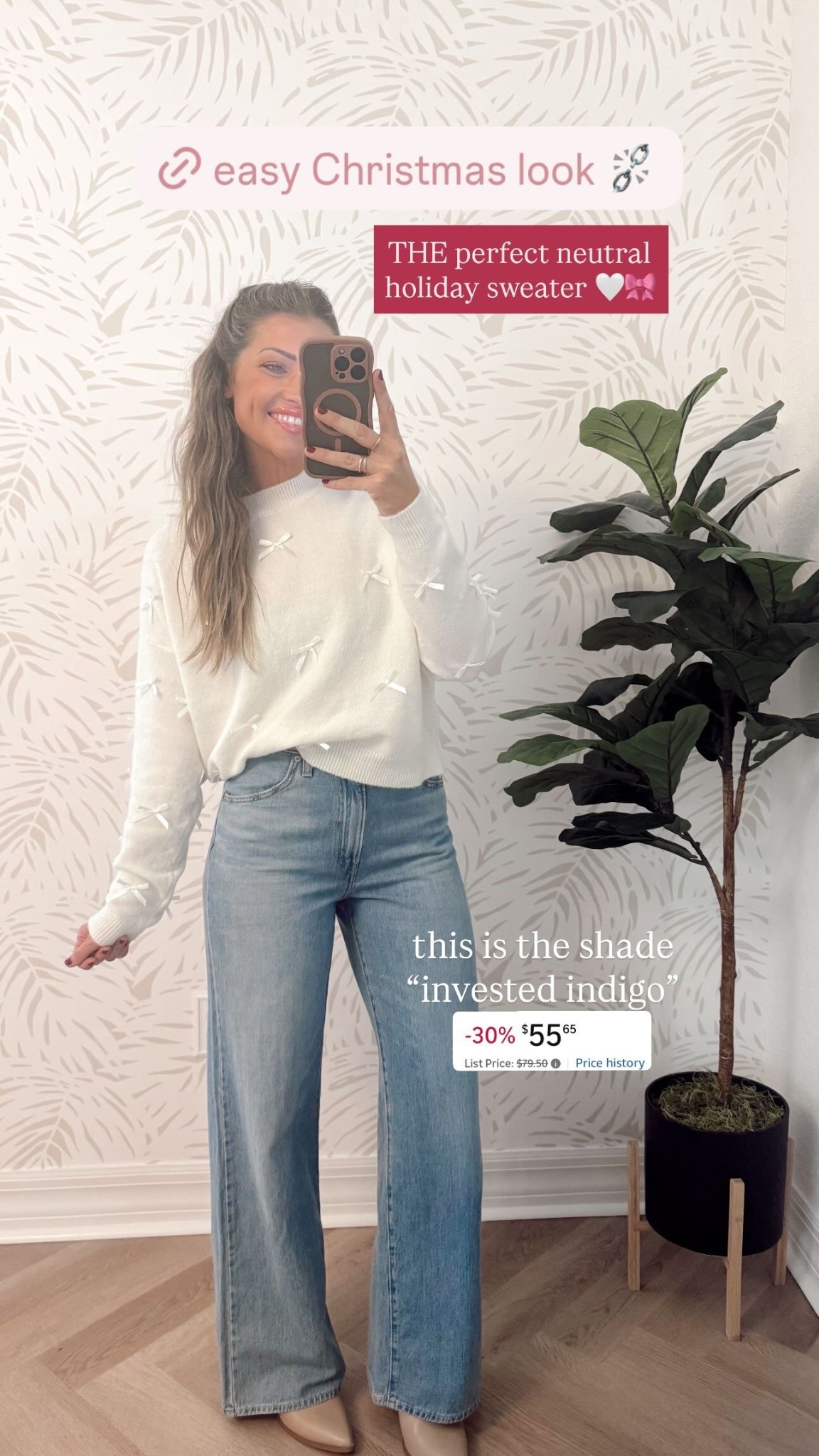 this is the shade “invested indigo”  THE perfect neutral holiday sweater 🤍🎀