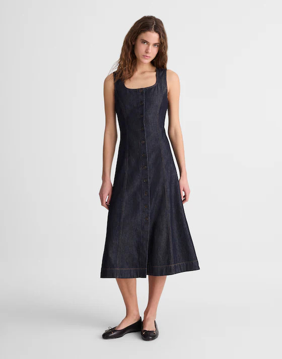 Airy Denim Squareneck Button-Front Midi Dress | Madewell