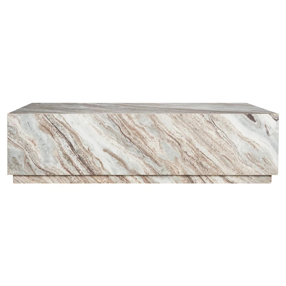 Aurelien Modern Classic Pink Marble Rectangular Block Coffee Table | Kathy Kuo Home