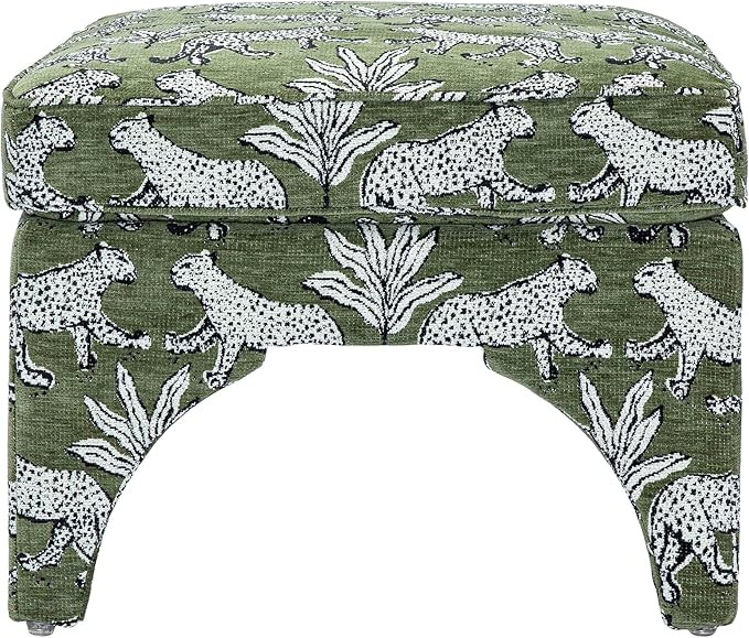 First of a Kind Olive Green Jacquard Ottoman-Upholstered Accent Footrest, Textured Fabric Pouf St... | Amazon (US)