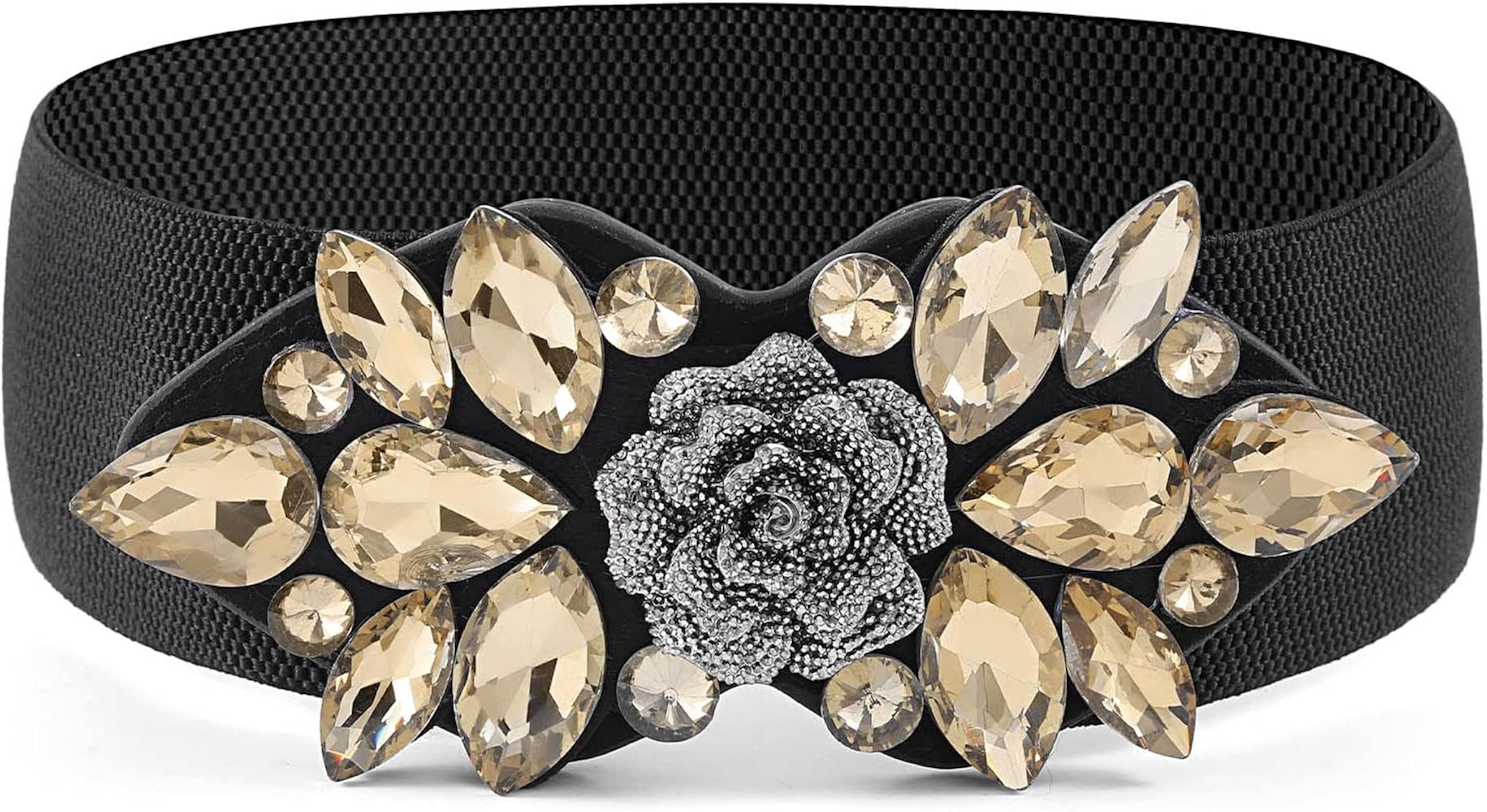 Rhinestone Stretch Belt Black Wide Formal Belt Women Red Belts Elastic Dressy Waist Accessories | Amazon (US)