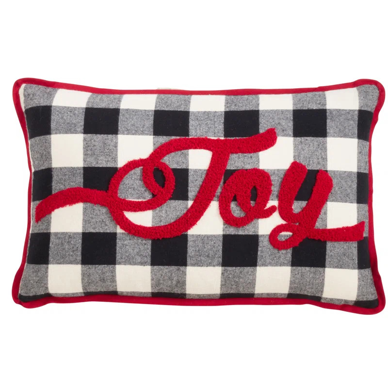 Plaid Appliqued Cotton Blend Reversible Pillow Cover | Wayfair North America