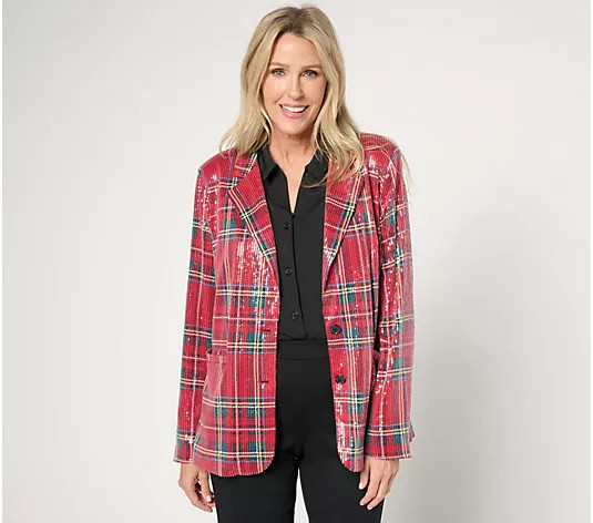 Make Your Selection: Jingle Belles by Kim Gravel Life of the Party Sequin Shine Blazer | QVC