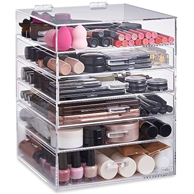 Beautify Extra Large 6 Tier Clear Acrylic Cosmetic Makeup Storage Cube Organizer with 5 Drawers, Upp | Amazon (US)