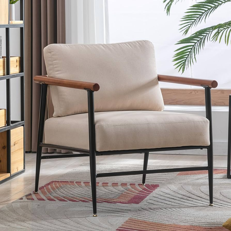 ANJHOME Mid Century Modern Accent Chair, Fabric Lounge Chair with Steel Frame, Comfy Simple Uphol... | Amazon (US)